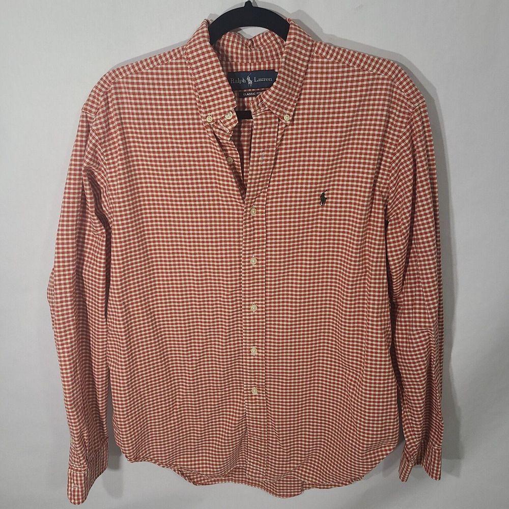 Polo Ralph Lauren Classic Fit Men's Shirt Sz Large‎ Red White Gingham Green Pony